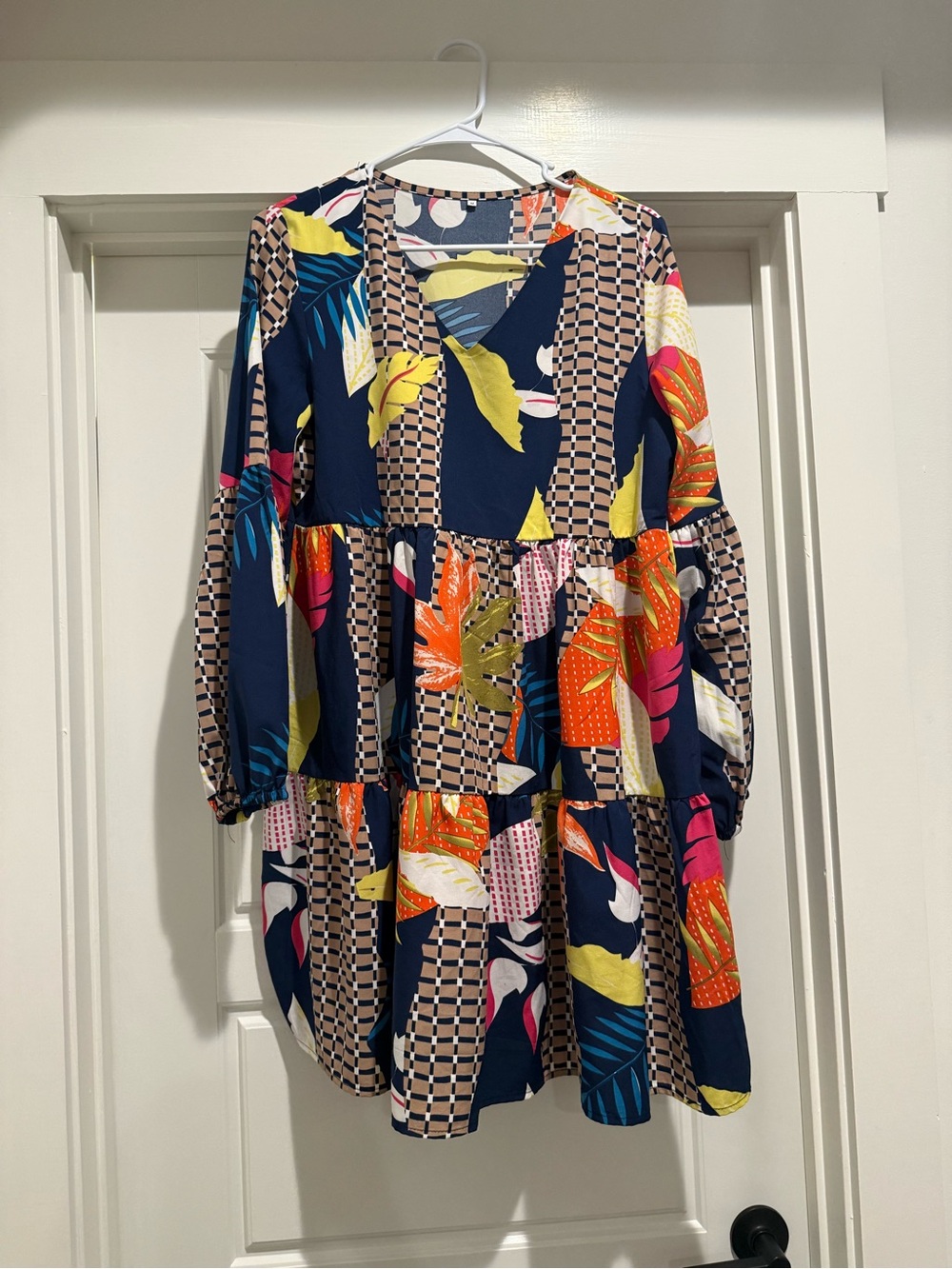 Women's Navy Floral Tiered Dress - Vibrant Multicolor Print